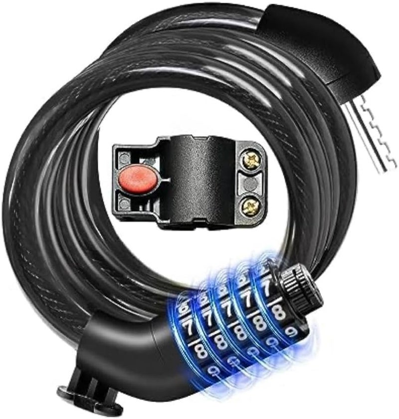 KEYSTP Bike Lock Cable with Combination,High Security 5-Digit Resettable Combination Bicycle Lock Anti-Theft, with Mounting Bracket for Bikes and Scooters - Image 1